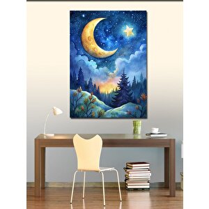 Kanvas Tablo Ay Ve Yıldızlar Manzarası 100x140 cm