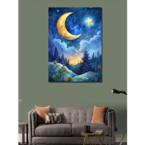 Kanvas Tablo Ay Ve Yıldızlar Manzarası 100x140 cm