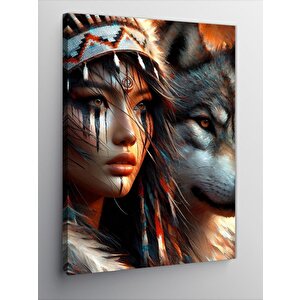Kanvas Tablo Kurt Ve Kızılderili Kız 70x100 cm
