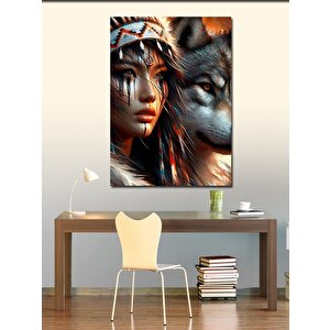 Kanvas Tablo Kurt Ve Kızılderili Kız 70x100 cm