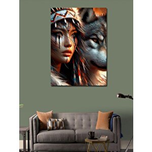Kanvas Tablo Kurt Ve Kızılderili Kız 70x100 cm