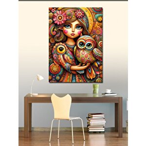 Kanvas Tablo Desenli Baykuş Ve Kız 70x100 cm