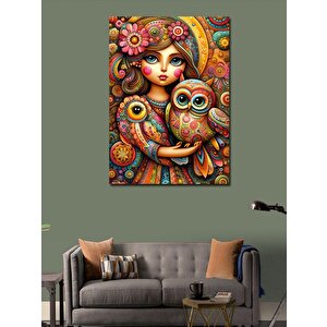 Kanvas Tablo Desenli Baykuş Ve Kız 70x100 cm