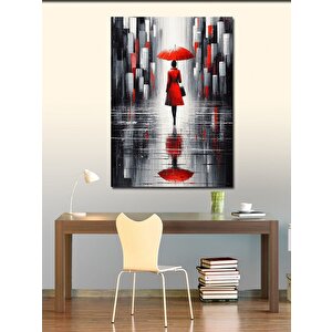 Kanvas Tablo Yağmurlu Şehirde Kırmızı Şemsiye 100x140 cm