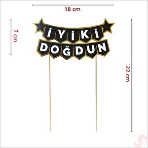 İyi Ki Doğdun Banner Pasta Süsü, Siyah Altın - 22cm X 18cm