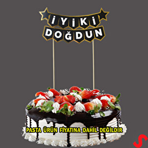 İyi Ki Doğdun Banner Pasta Süsü, Siyah Altın - 22cm X 18cm