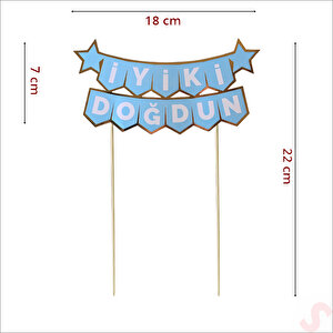 İyi Ki Doğdun Banner Pasta Süsü, Mavi Altın - 22cm X 18cm