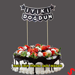 İyi Ki Doğdun Banner Pasta Süsü, Siyah Gümüş - 22cm X 18cm