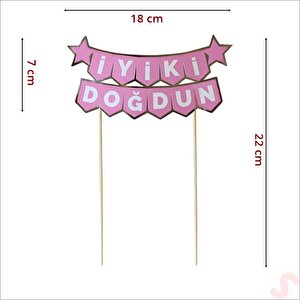 İyi Ki Doğdun Banner Pasta Süsü, Pembe Gümüş - 22cm X 18cm