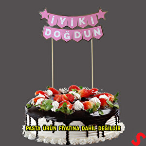İyi Ki Doğdun Banner Pasta Süsü, Pembe Gümüş - 22cm X 18cm