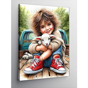 Kanvas Tablo Oyuncak Kuzu Ve  Çocuk 70x100 cm