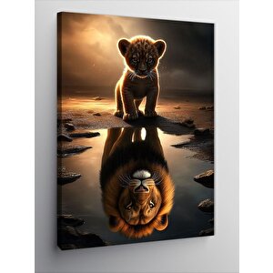 Kanvas Tablo Yavru Aslan Ve Yansıması 50x70 cm
