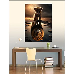 Kanvas Tablo Yavru Aslan Ve Yansıması 50x70 cm