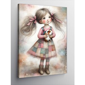 Kanvas Tablo Oyuncak Ginepig Tutmuş Kız Çocuk 50x70 cm