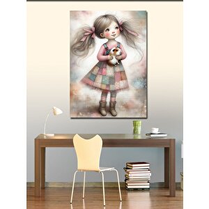 Kanvas Tablo Oyuncak Ginepig Tutmuş Kız Çocuk 50x70 cm