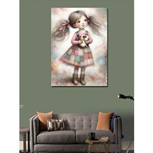 Kanvas Tablo Oyuncak Ginepig Tutmuş Kız Çocuk 100x140 cm