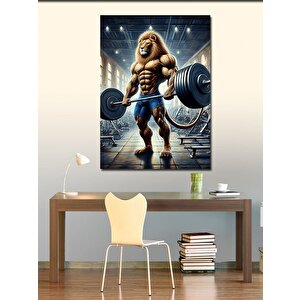Kanvas Tablo Ağırlık Kaldıran Aslan 50x70 cm