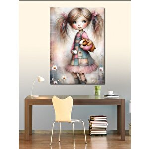 Kanvas Tablo Elinde Oyuncak Bebek Tutan Kız 70x100 cm
