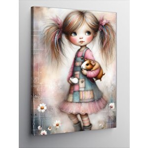 Kanvas Tablo Elinde Oyuncak Bebek Tutan Kız 100x140 cm