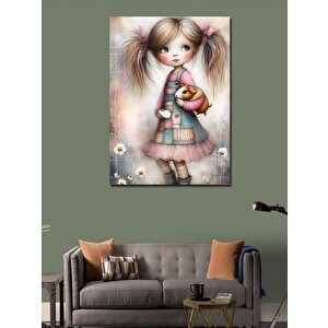 Kanvas Tablo Elinde Oyuncak Bebek Tutan Kız 50x70 cm