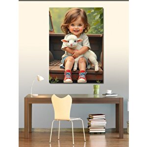 Kanvas Tablo Sevimli Kız Ve Kuzu 50x70 cm