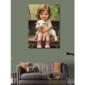 Kanvas Tablo Sevimli Kız Ve Kuzu 70x100 cm