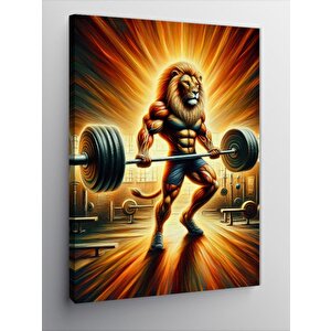 Kanvas Tablo Ağırlık Kaldıran Aslan 100x140 cm