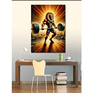 Kanvas Tablo Ağırlık Kaldıran Aslan 70x100 cm