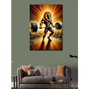 Kanvas Tablo Ağırlık Kaldıran Aslan 70x100 cm