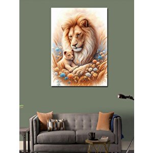 Kanvas Tablo Aslan Ve Yavrusu 100x140 cm