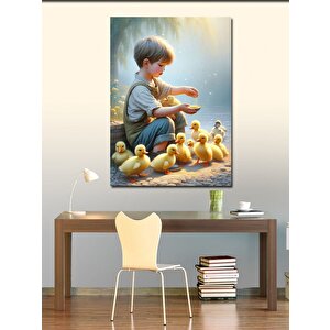 Kanvas Tablo Civcivleri Besleyen Çocuk 70x100 cm