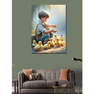 Kanvas Tablo Civcivleri Besleyen Çocuk 70x100 cm