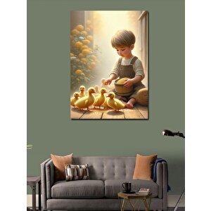 Kanvas Tablo Civcivleri Besleyen Çocuk 50x70 cm