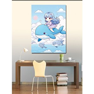 Kanvas Tablo Sevimli Kız Ve Balina 70x100 cm
