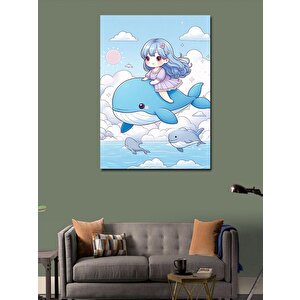 Kanvas Tablo Sevimli Kız Ve Balina 50x70 cm