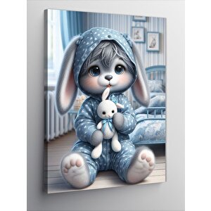 Kanvas Tablo Tavşan Ve Tavşan Peluş Oyuncak 100x140 cm
