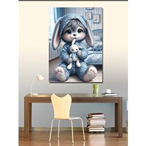 Kanvas Tablo Tavşan Ve Tavşan Peluş Oyuncak 100x140 cm