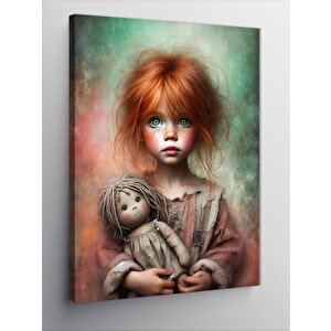 Kanvas Tablo Küçük Kız Ve Oyuncak Bebeği 70x100 cm