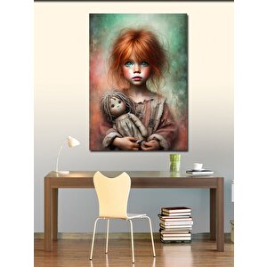 Kanvas Tablo Küçük Kız Ve Oyuncak Bebeği 50x70 cm