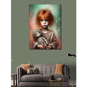 Kanvas Tablo Küçük Kız Ve Oyuncak Bebeği 50x70 cm