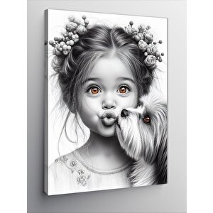 Kanvas Tablo Sevimli Kız Ve Köpeği 100x140 cm