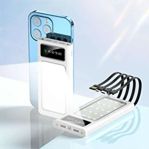 20.000 Mah Şarj Göstergeli Dahili Çoklu Kablolu Powerbank  Acil Durum Işık Modu  Ve Fener Işıklı