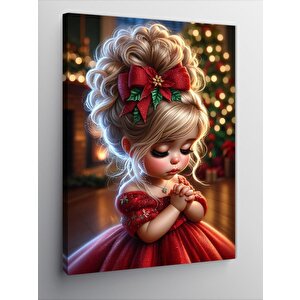 Kanvas Tablo Kırmızı Elbiseli Küçük Kız 50x70 cm