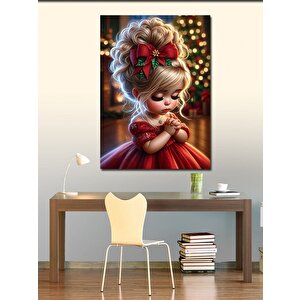 Kanvas Tablo Kırmızı Elbiseli Küçük Kız 50x70 cm