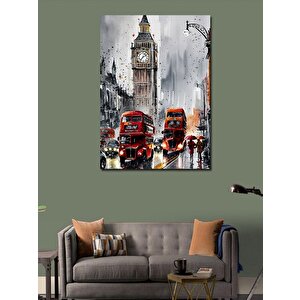 Kanvas Tablo Big Ben Ve Kırmızı Otobüsler 100x140 cm