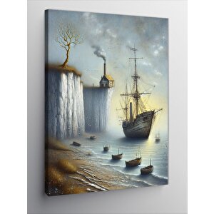 Kanvas Tablo Yamaçtaki Ev Ve Gemi 50x70 cm