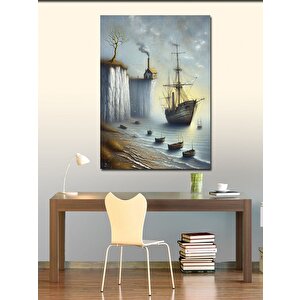 Kanvas Tablo Yamaçtaki Ev Ve Gemi 50x70 cm
