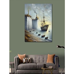 Kanvas Tablo Yamaçtaki Ev Ve Gemi 50x70 cm