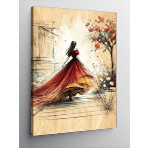 Kanvas Tablo Kırmızı Elbisli Kadın 50x70 cm