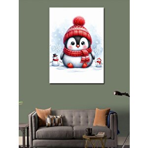 Kanvas Tablo Kırmızı Atkılı Penguen 50x70 cm